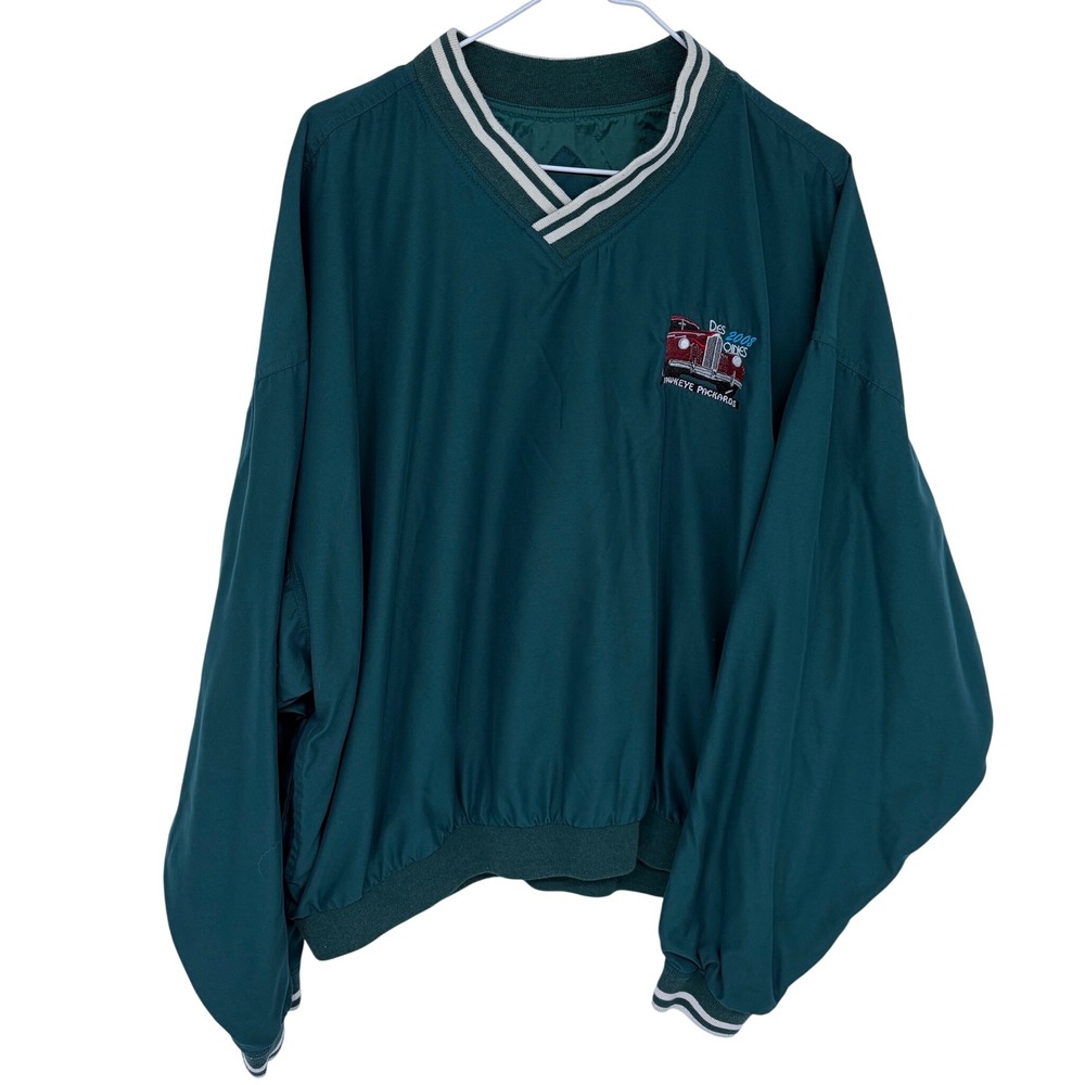 Y2K Des Moines Hawkeye Packards Pullover Windbreaker 2XL Green V‎ Neck Car Auto